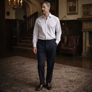 dunhill Men's Shirt 15.5R ENGLAND MADE Two Fold Cotton‎ Check Plaid Blue Pink